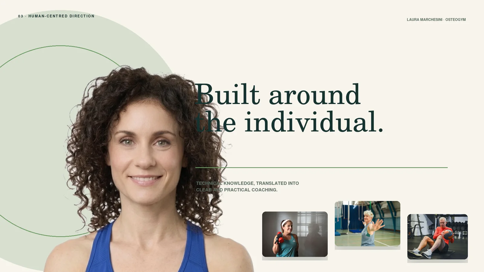 Osteogym presentation centred on trainer Laura Marchesini and individual coaching